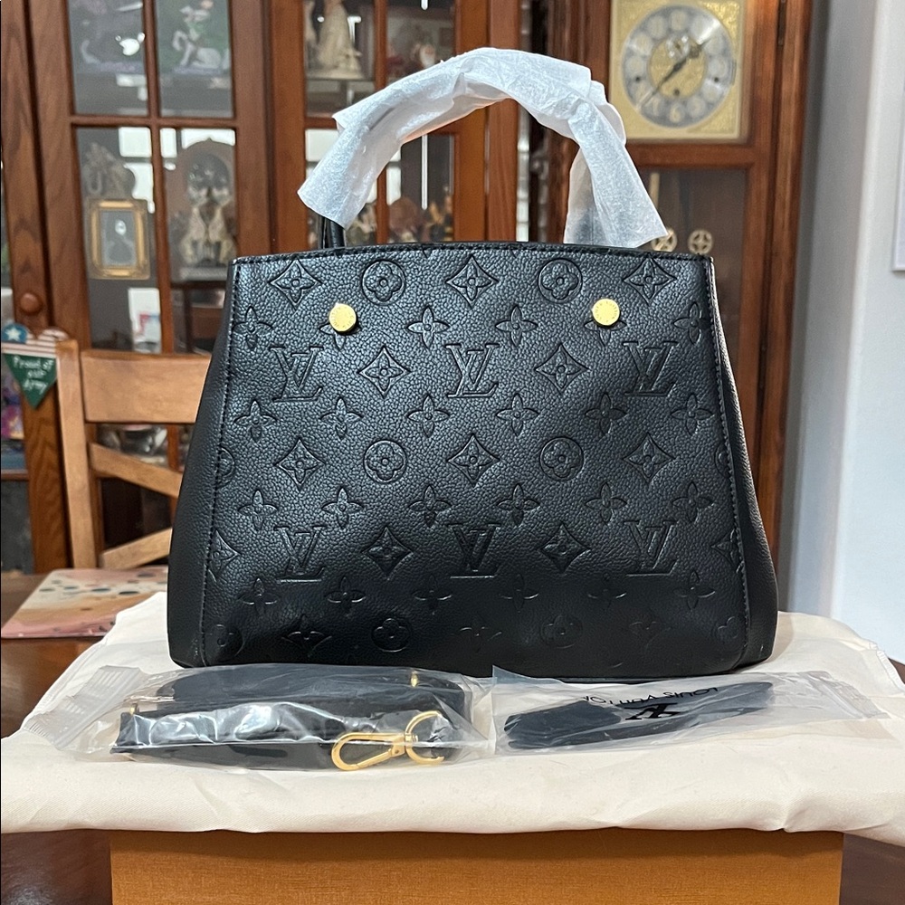 Source Unknown Black Embossed Crossbody Satchel H… - image 1